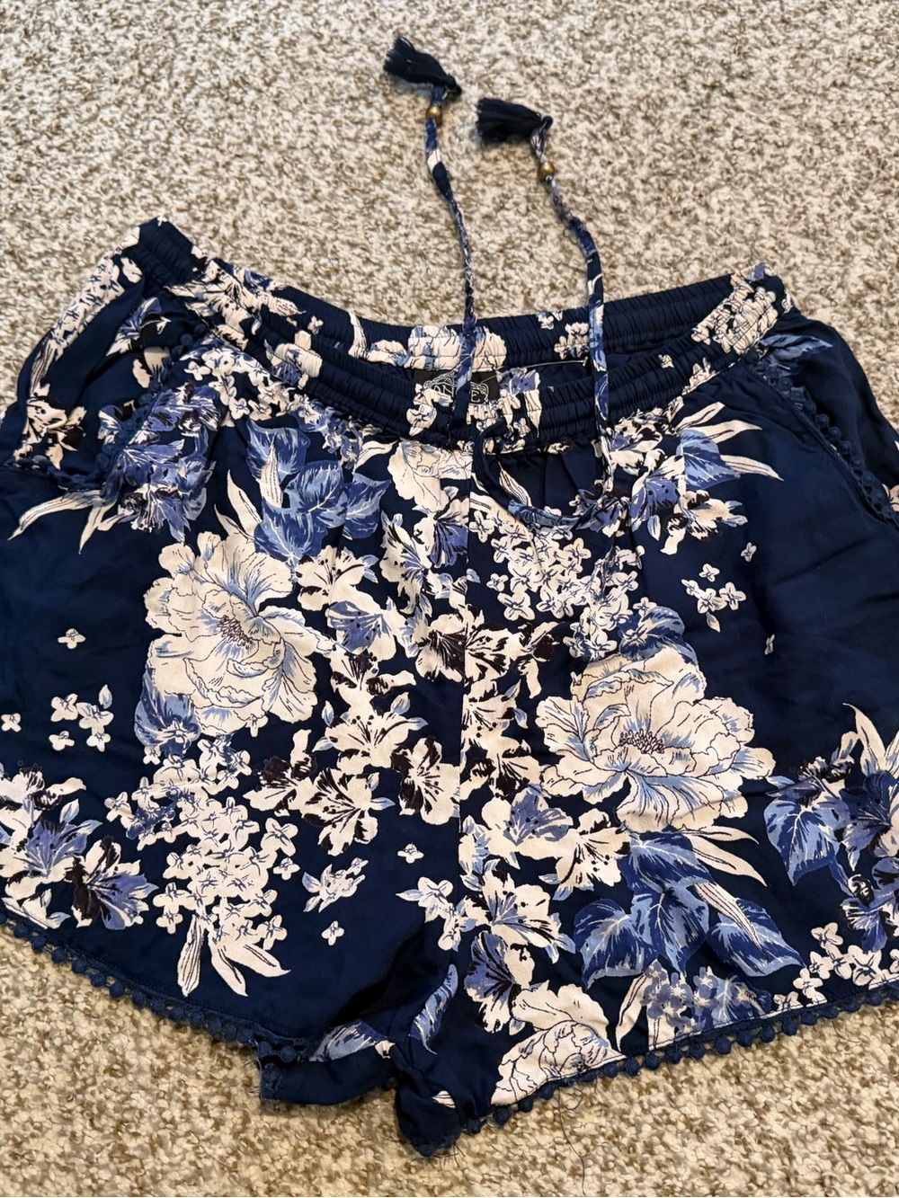Angie Navy Blue Floral Rayon Shorts NWT